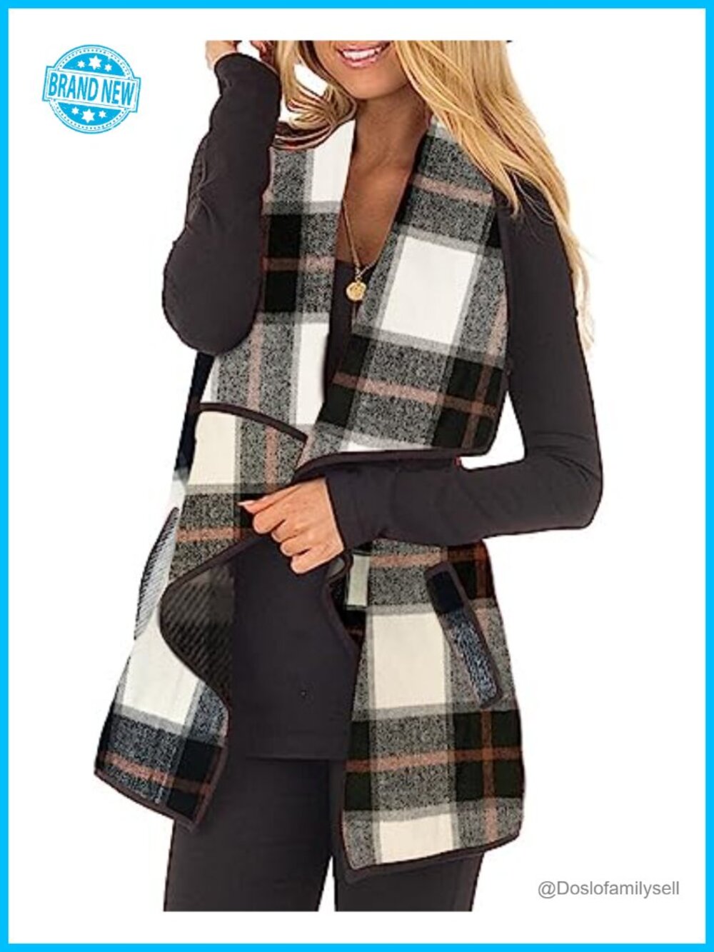 Women's Buffalo Plaid Vest Casual Lapel Open Front Sleeveless Cardigan Jacket